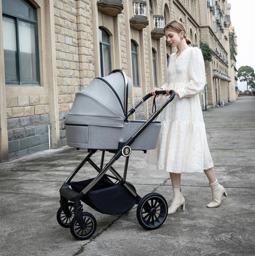 Babymore Chia Travel System Pecan with Base – Pearl Grey