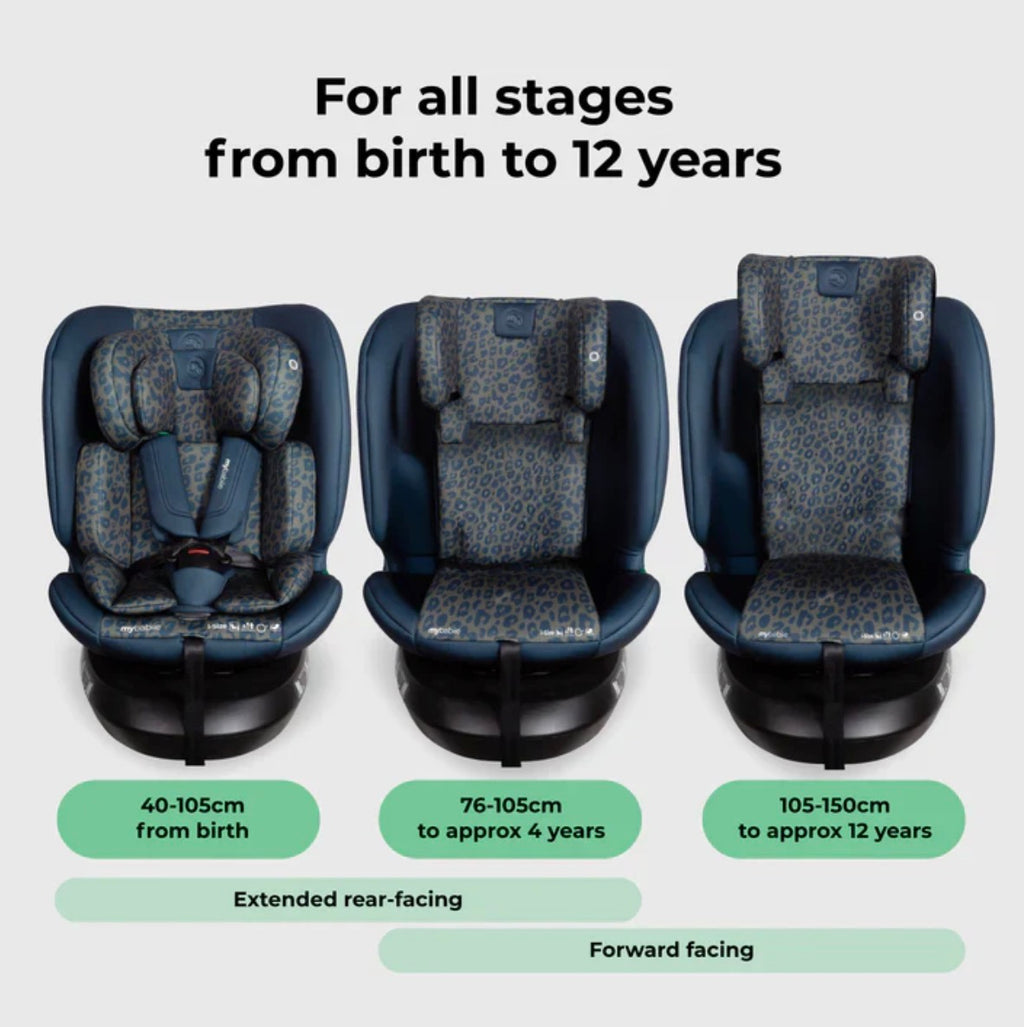 My Babiie MBCS200 Spin R129 Car Seat with Top Tether - Navy Leopard