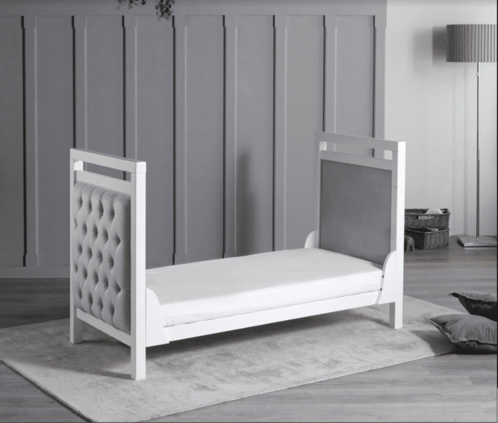 Babymore Deluxe Velvet Cot Bed White/Grey