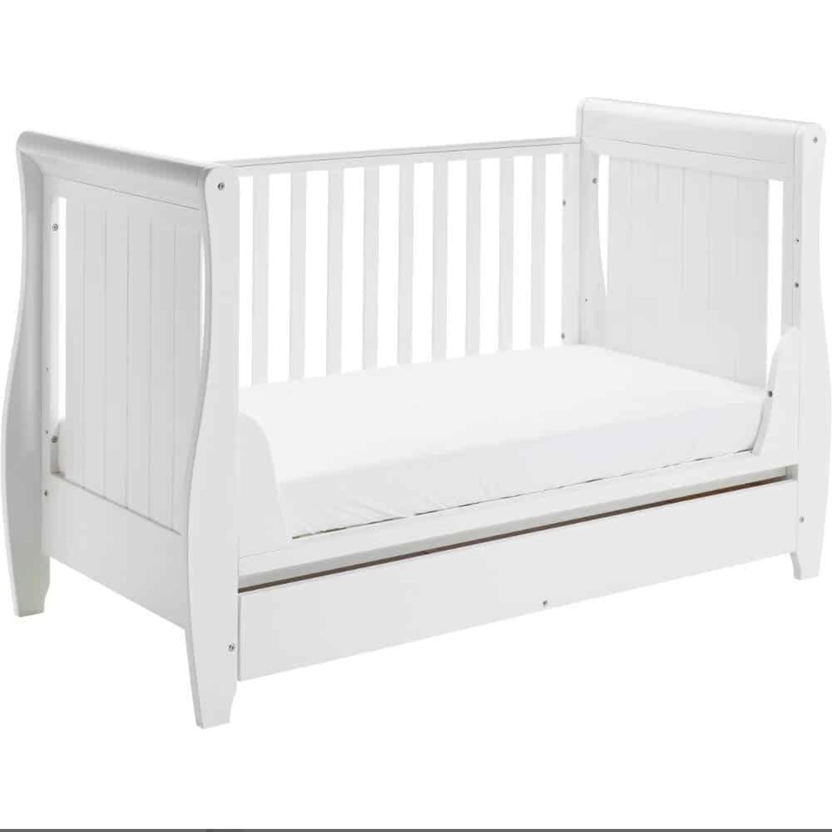 Babymore Stella Dropside Sleigh Cot Bed – White