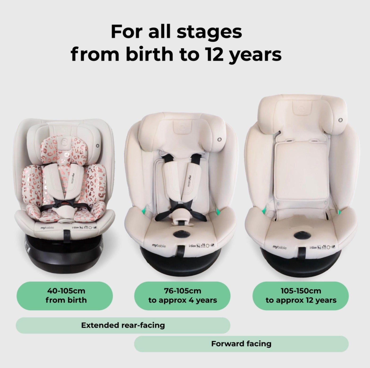 My Babiie MBCS200 Spin R129 Group 0+/1/2/3 Car Seat with Top Tether - Pink Leopard