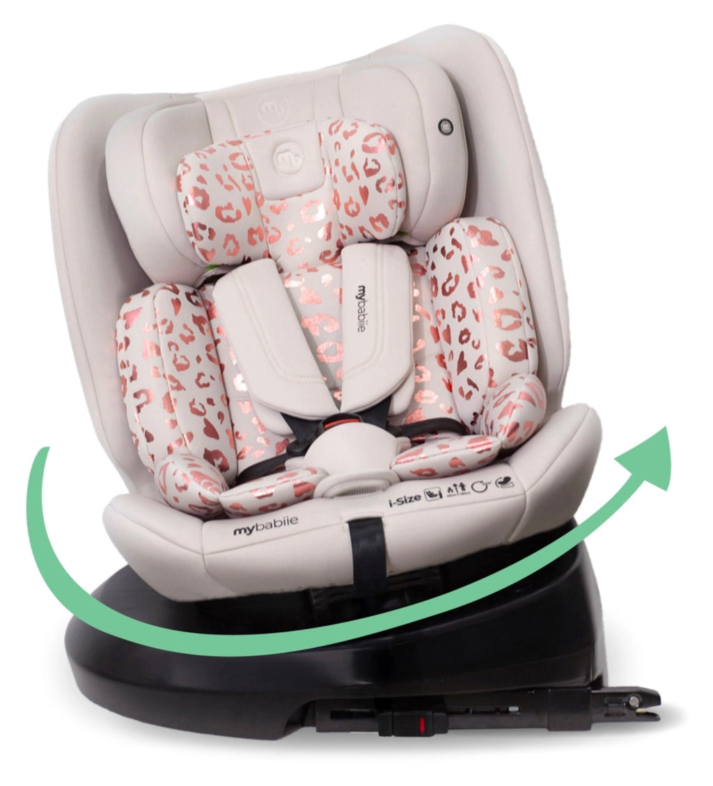 My Babiie MBCS200 Spin R129 Group 0+/1/2/3 Car Seat with Top Tether - Pink Leopard