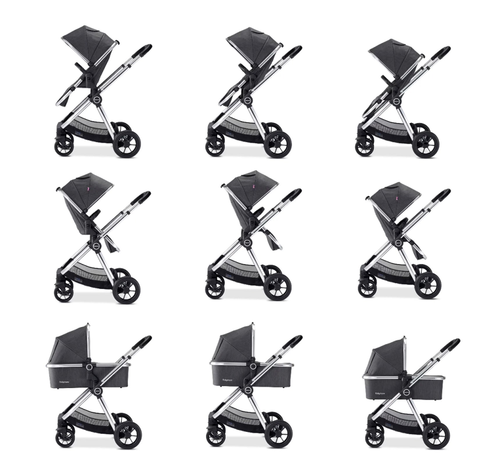 Babymore Memore V2 Pram Pushchair 11 Piece Chrome