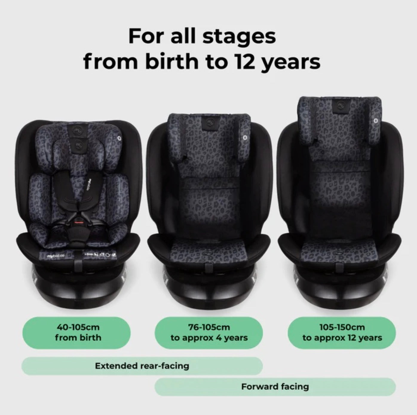 My Babiie MBCS200 Spin R129 Car Seat with Top Tether – Black Leopard