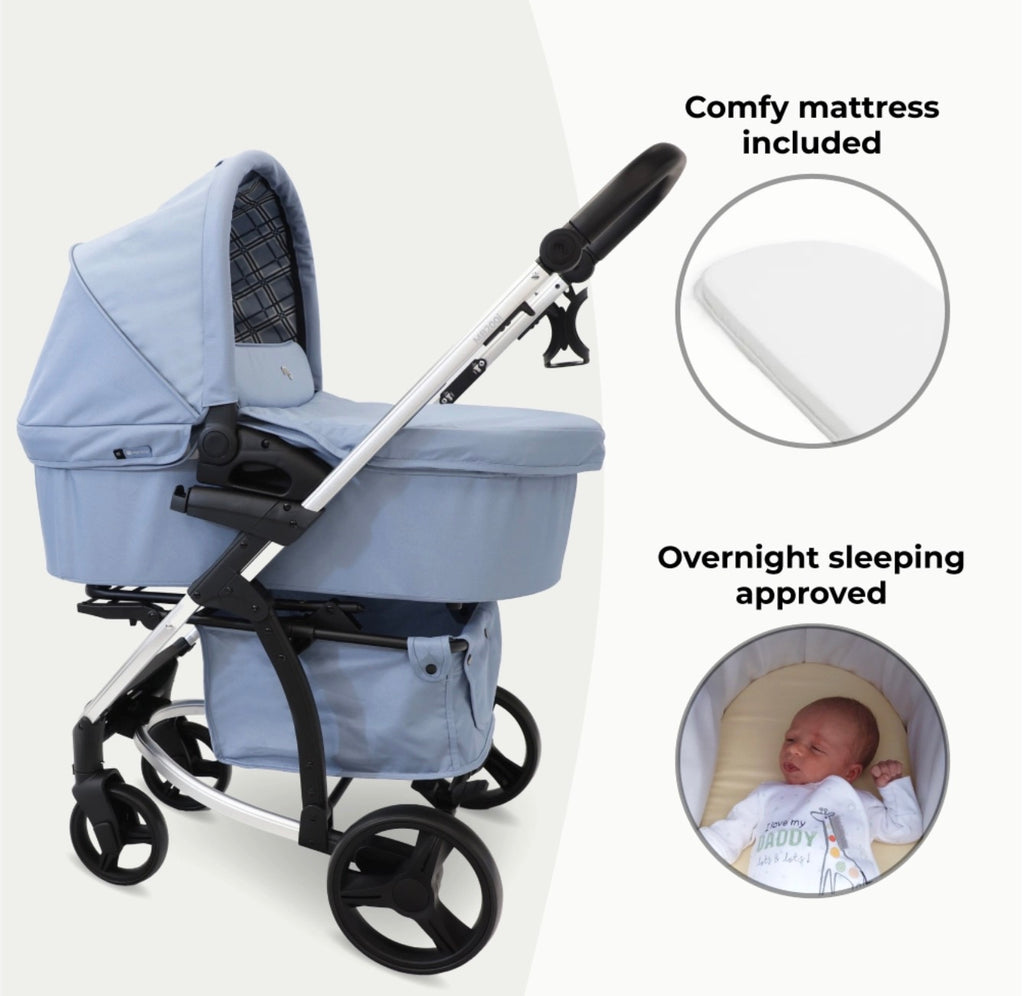 My Babiie MB200i 3in1 Travel System with i-Size Car Seat - Blue Plaid (MB200iDDBP)