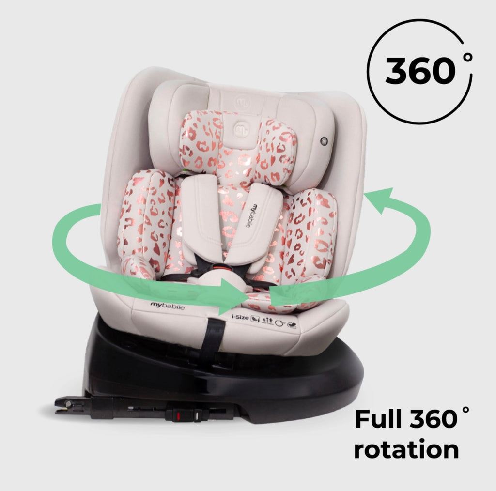 My Babiie MBCS200 Spin R129 Group 0+/1/2/3 Car Seat with Top Tether - Pink Leopard