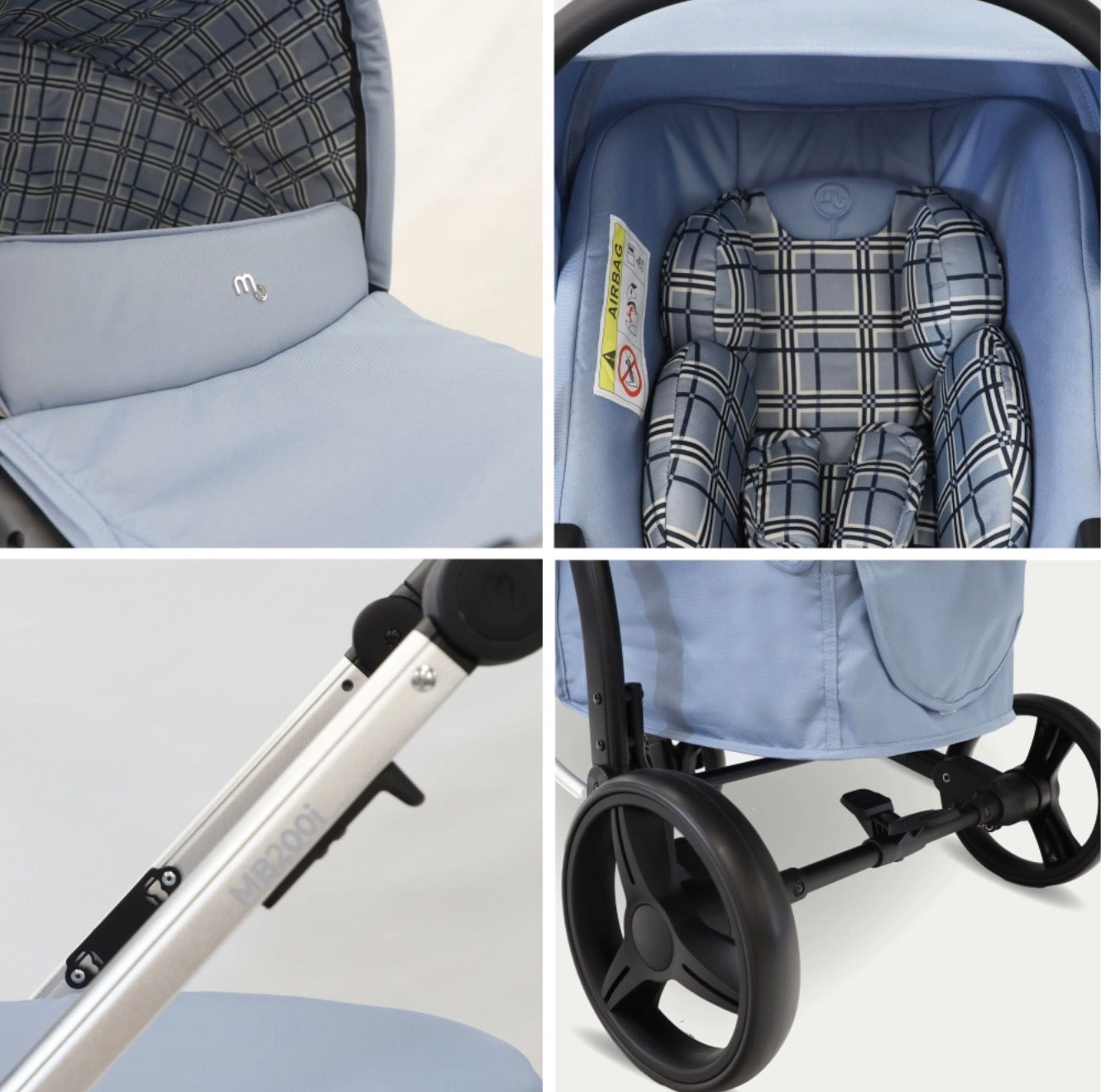 My Babiie MB200i 3in1 Travel System with i-Size Car Seat - Blue Plaid (MB200iDDBP)