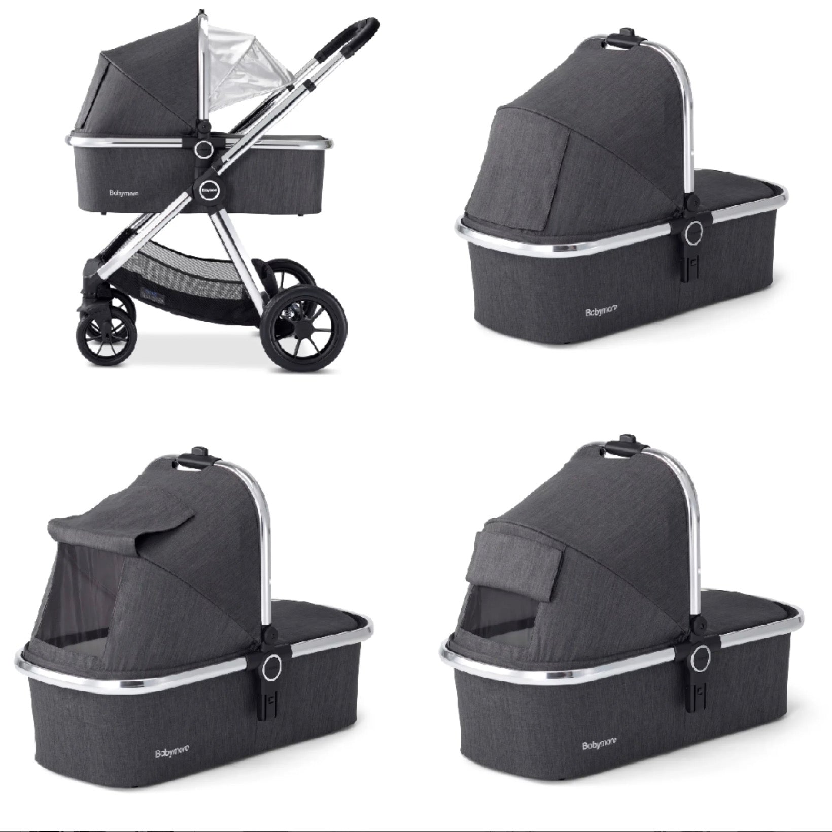 Babymore Memore V2 Pram Pushchair 11 Piece Chrome