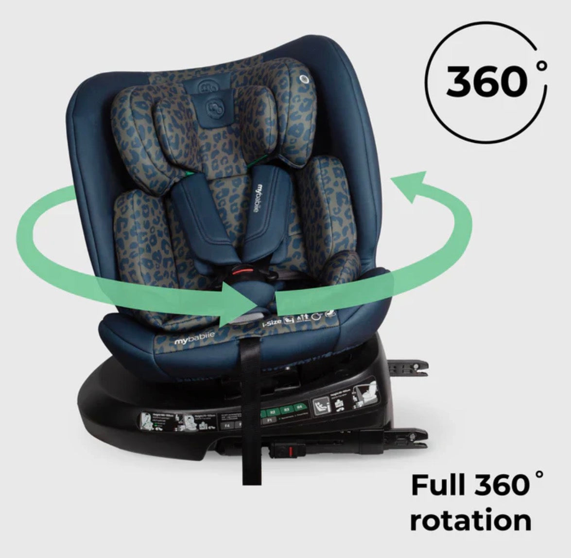 My Babiie MBCS200 Spin R129 Car Seat with Top Tether - Navy Leopard