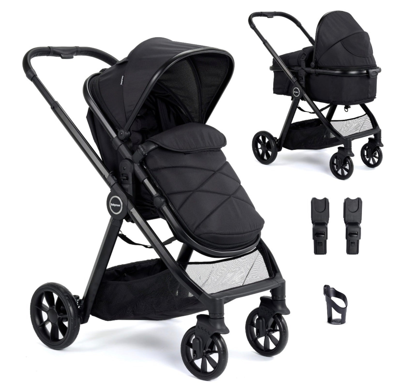 Babymore Mimi 2 in 1 Pram Pushchair – Black