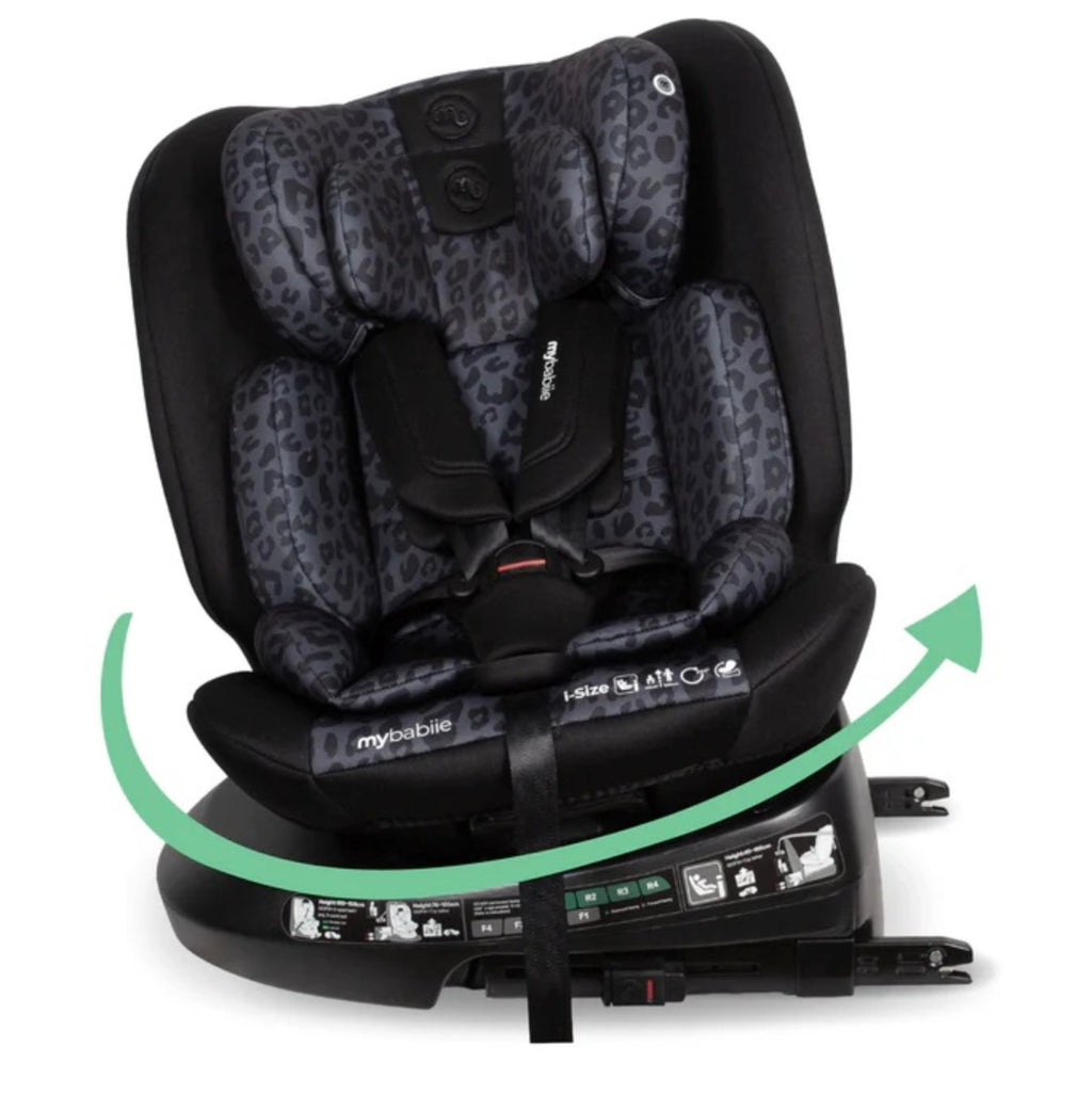 My Babiie MBCS200 Spin R129 Car Seat with Top Tether – Black Leopard