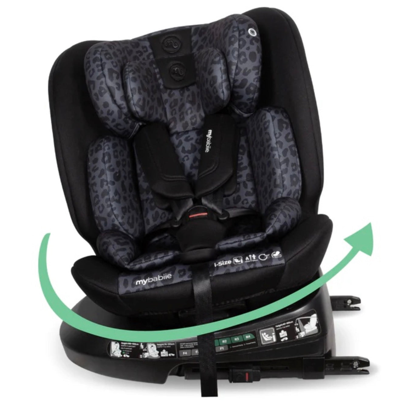 My Babiie MBCS200 Spin R129 Car Seat with Top Tether – Black Leopard