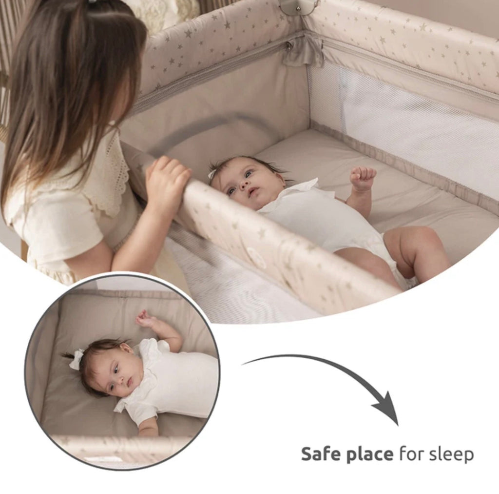 Lorelli Carina 2 Layer Travel Cot - Grey Stars