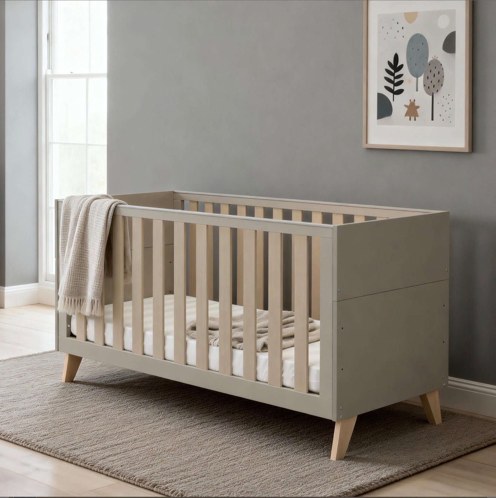 Babymore Dante 4 Piece Nursery Room Set/Cot Top Changer – Cashmere