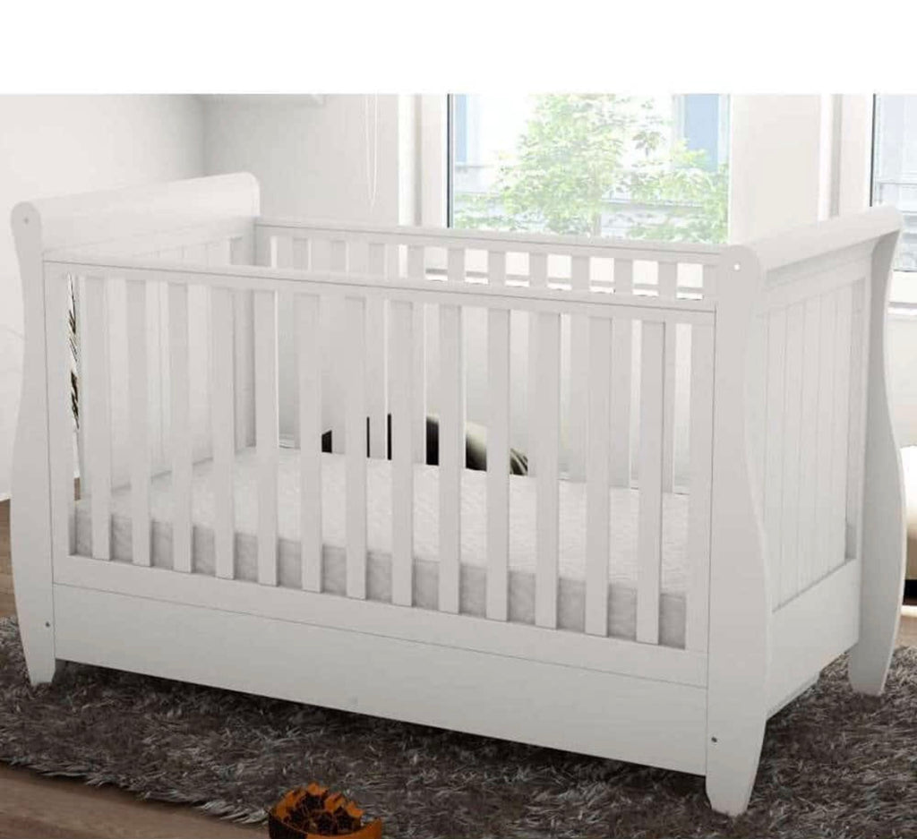 Babymore Stella Dropside Sleigh Cot Bed – White