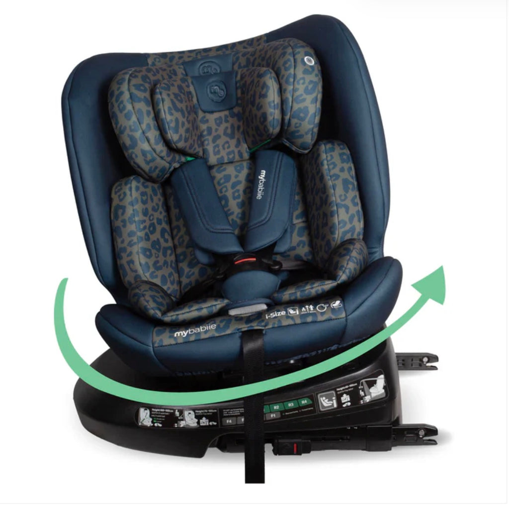 My Babiie MBCS200 Spin R129 Car Seat with Top Tether - Navy Leopard
