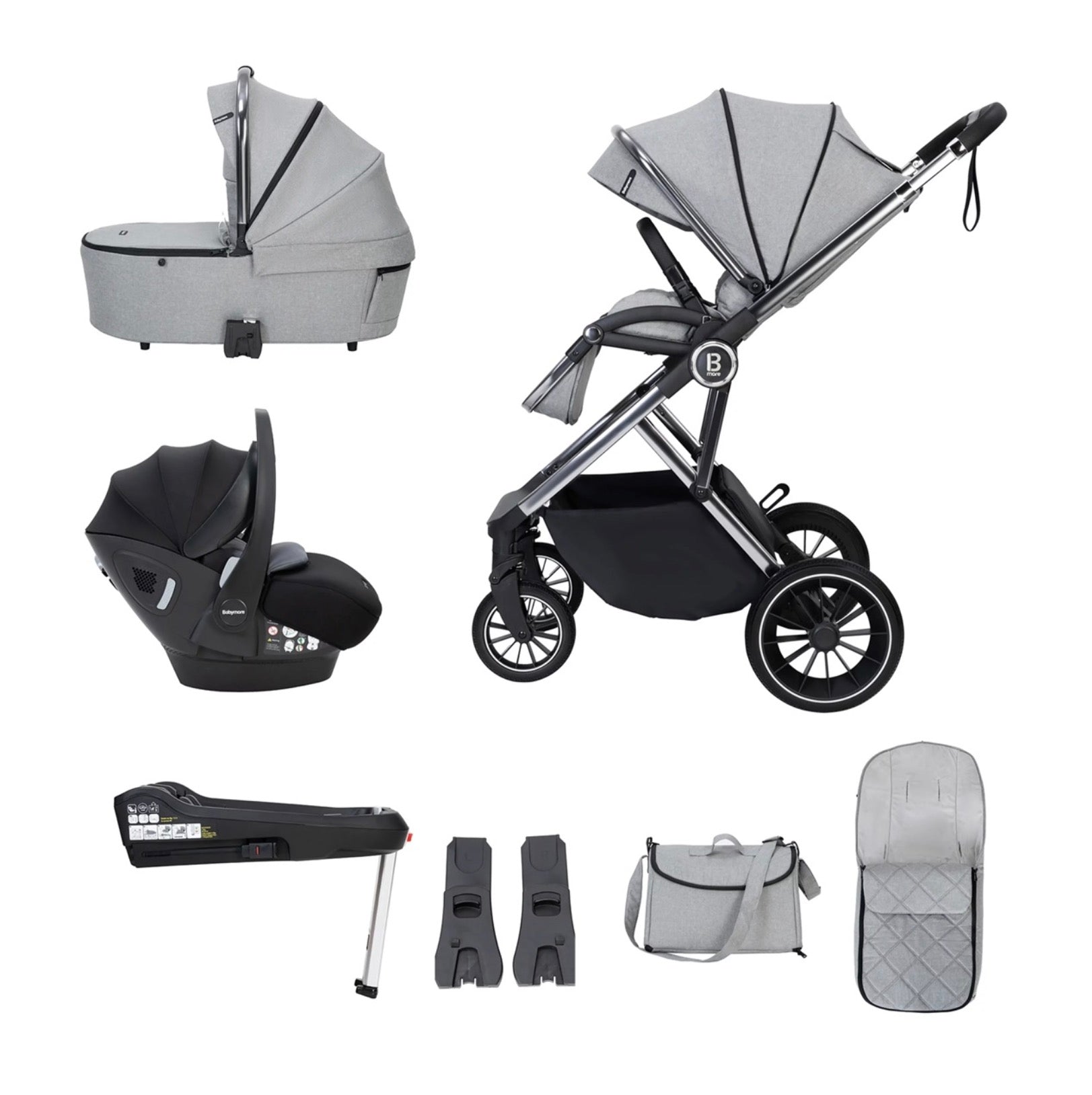 Babymore Chia Travel System Pecan with Base – Pearl Grey