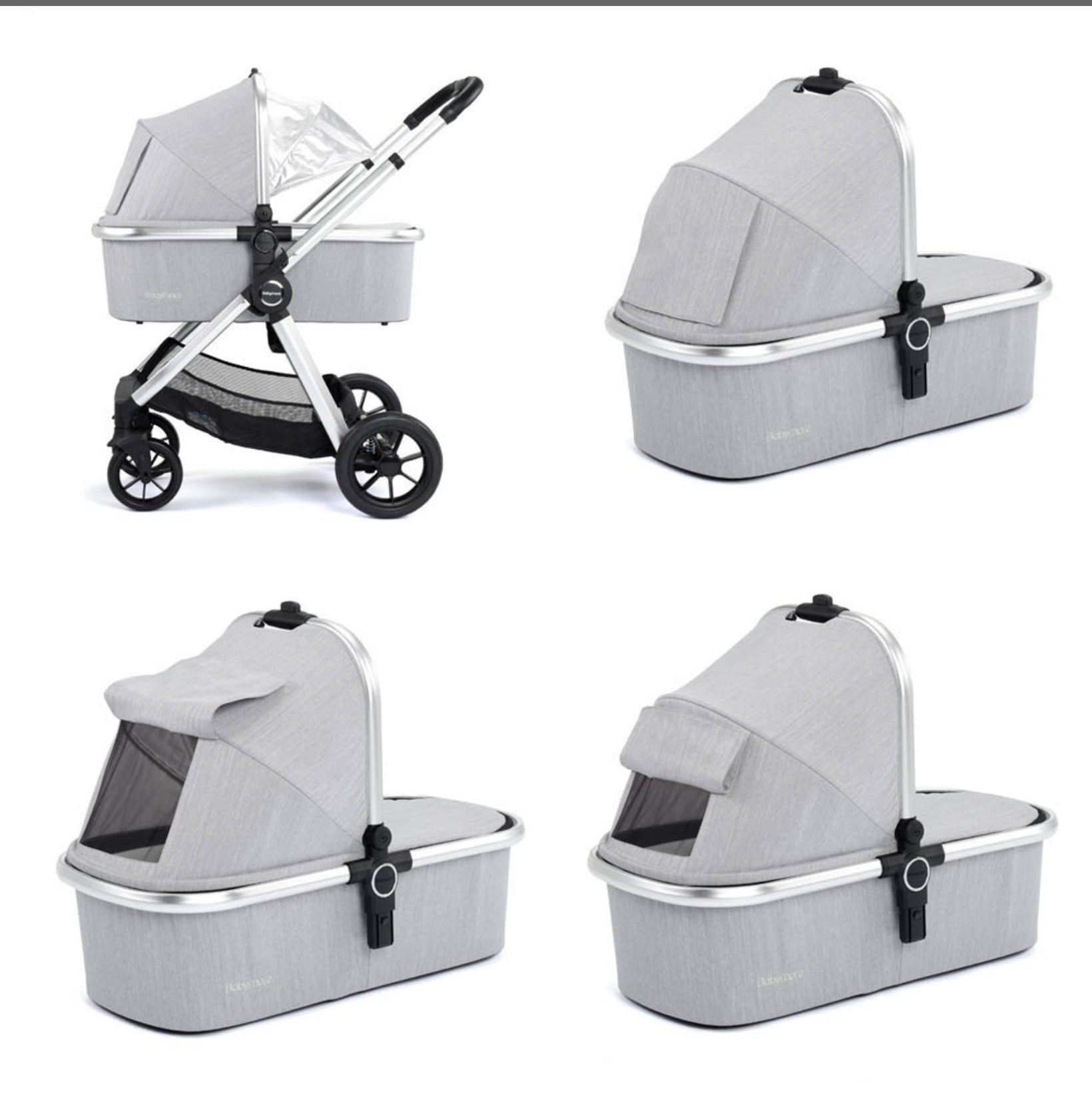 Babymore Memore V2 Pram Pushchair 11 Piece Silver Grey