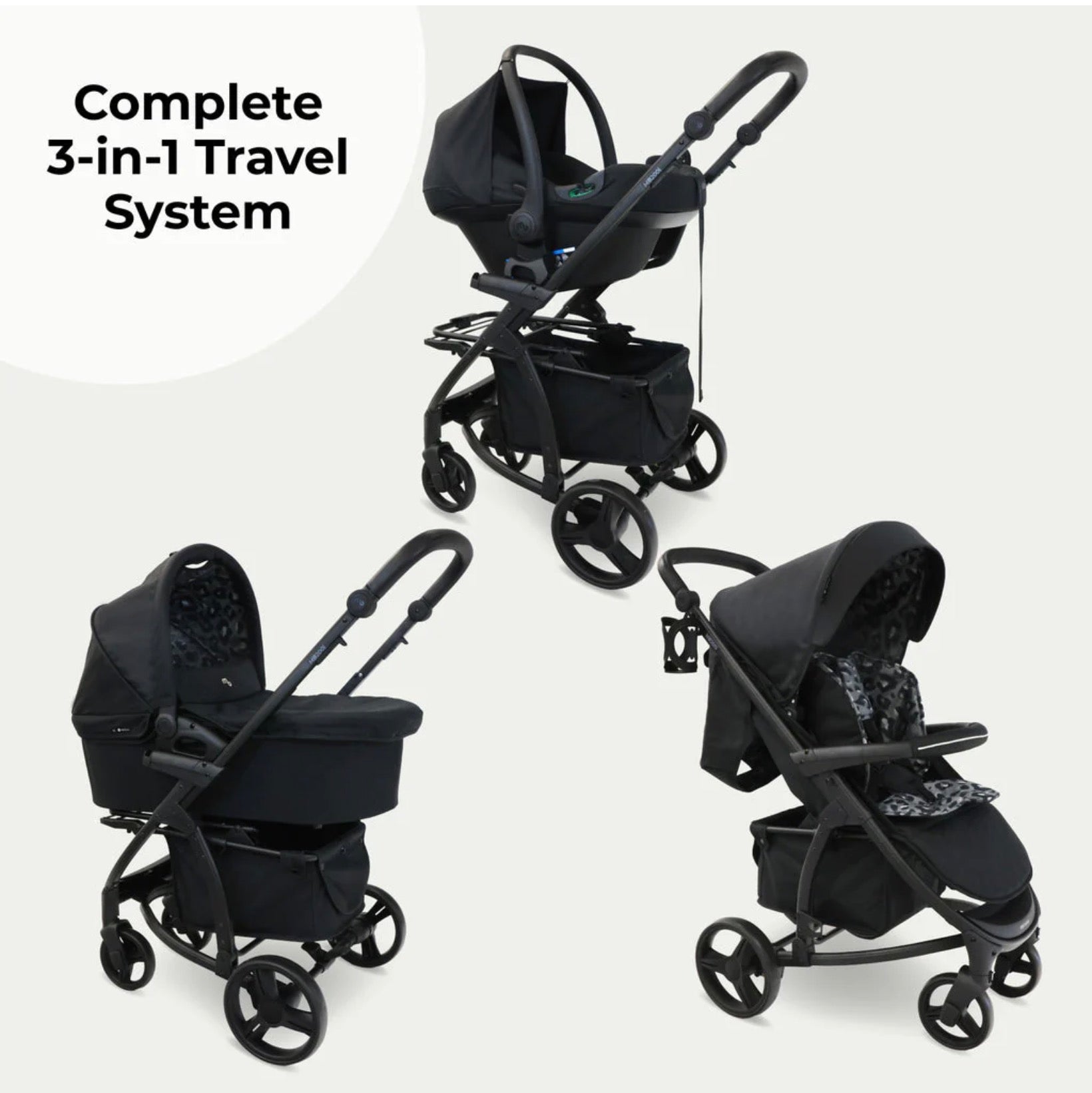 My Babiie MB200i 3-in-1 Travel System with i-Size Car Seat - Black Leopard